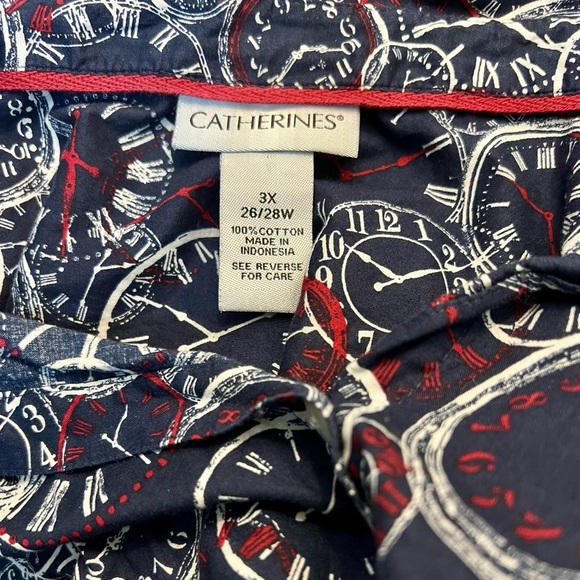 Catherines Blouse 3X 26/28 Red White Blue Long Sleeves Button Front - Picture 4 of 4